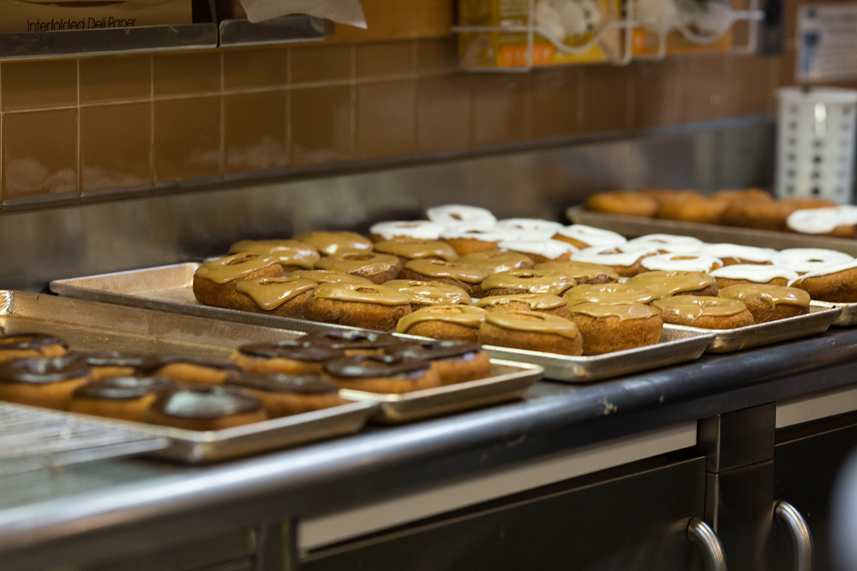 a rack of doughnuts